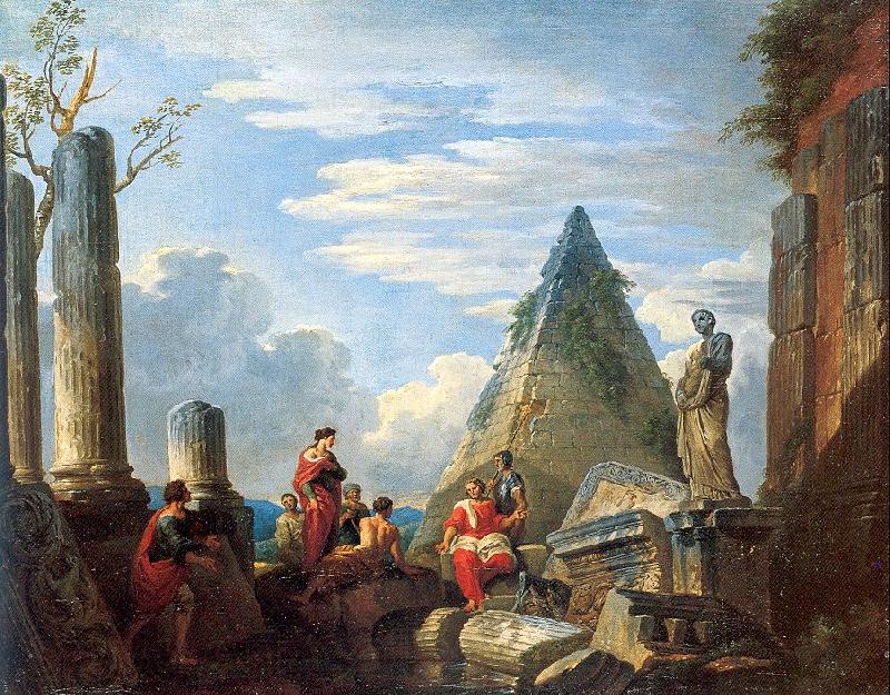 Panini, Giovanni Paolo Roman Ruins with Figures Norge oil painting art